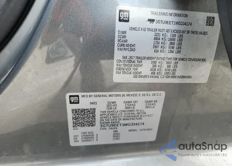 2021 GMC Sierra K1500 At4 from USA, damaged, VIN 3GTU9EET1MG334174